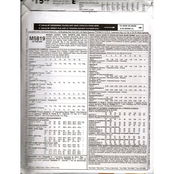 McCall's M5819 Misses 4 to 12 Top, Shorts and Pants Uncut Sewing Pattern New - Picture 2 of 2